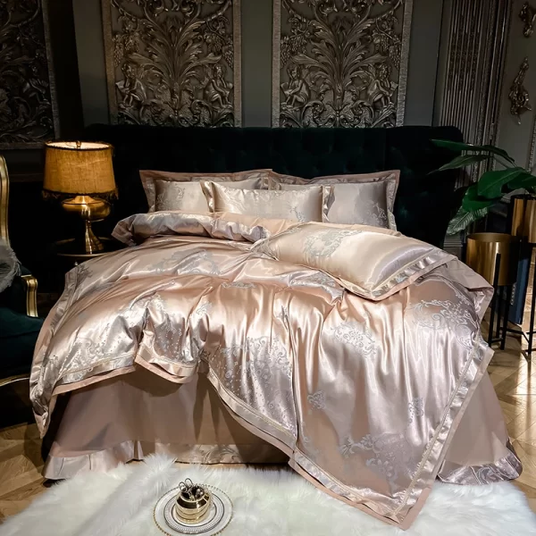 Luxury Blue Gold Gray Smooth Soft Bedding Set Satin Jacquard Cotton Queen King Duvet Cover Bed Sheet Pillowcases Home Textiles - Image 15