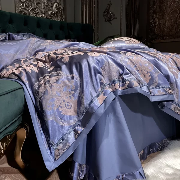 Luxury Blue Gold Gray Smooth Soft Bedding Set Satin Jacquard Cotton Queen King Duvet Cover Bed Sheet Pillowcases Home Textiles - Image 4