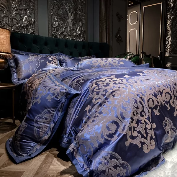 Luxury Blue Gold Gray Smooth Soft Bedding Set Satin Jacquard Cotton Queen King Duvet Cover Bed Sheet Pillowcases Home Textiles - Image 5
