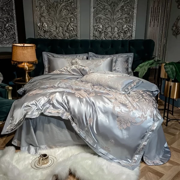 Luxury Blue Gold Gray Smooth Soft Bedding Set Satin Jacquard Cotton Queen King Duvet Cover Bed Sheet Pillowcases Home Textiles - Image 10