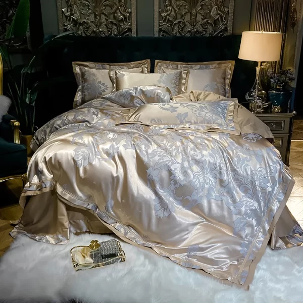Luxury Blue Gold Gray Smooth Soft Bedding Set Satin Jacquard Cotton Queen King Duvet Cover Bed Sheet Pillowcases Home Textiles - Image 11