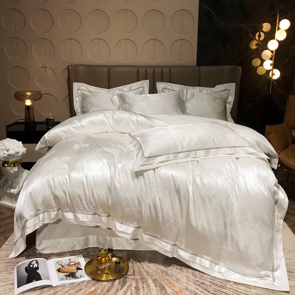 Luxury Blue Gold Gray Smooth Soft Bedding Set Satin Jacquard Cotton Queen King Duvet Cover Bed Sheet Pillowcases Home Textiles - Image 17