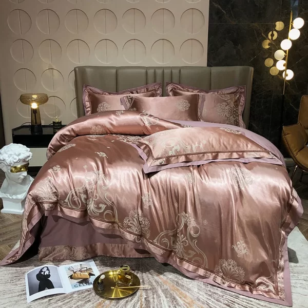 Luxury Blue Gold Gray Smooth Soft Bedding Set Satin Jacquard Cotton Queen King Duvet Cover Bed Sheet Pillowcases Home Textiles - Image 16