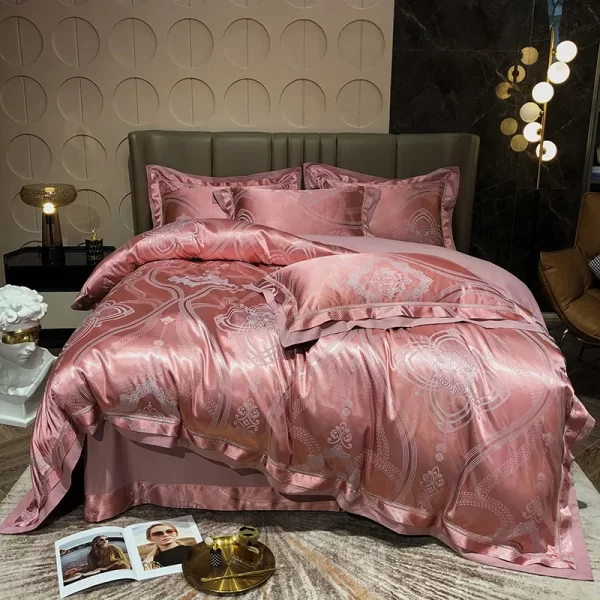 Luxury Blue Gold Gray Smooth Soft Bedding Set Satin Jacquard Cotton Queen King Duvet Cover Bed Sheet Pillowcases Home Textiles - Image 7