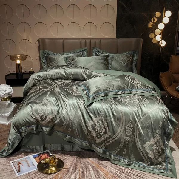 Luxury Blue Gold Gray Smooth Soft Bedding Set Satin Jacquard Cotton Queen King Duvet Cover Bed Sheet Pillowcases Home Textiles - Image 8