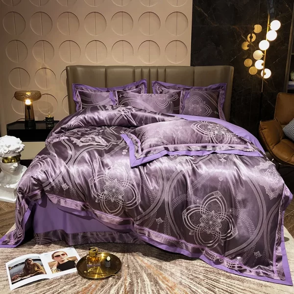 Luxury Blue Gold Gray Smooth Soft Bedding Set Satin Jacquard Cotton Queen King Duvet Cover Bed Sheet Pillowcases Home Textiles - Image 12