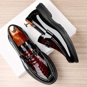 [Leather Loafers] Genuine Leather Men's Business Loafers | Slip-On Dress Shoes with Round Toe and Rubber Sole for Casual, Formal, and Wedding Wear - All-Season Comfort, Wedding Shoes